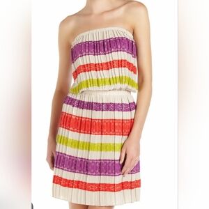 BCBG Maxazria Mateo  Strapless Striped Dress with Lace Accents Nwts Size Small